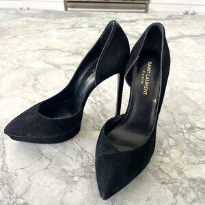 Saint Laurent Black Suede Janis D'orsay Pumps Size 38